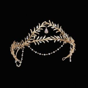 Elegant Gold Leaf Tiara with Crystal Accents